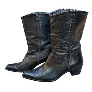 Stuart Weitzman Black Alligator Crocodile Leather Reptile Boots Size 8.5 Point